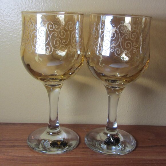 10 oz cristalleria fumo italy amber swirls wine glass NWT - pair of 2 (W5949) - Picture 1 of 10